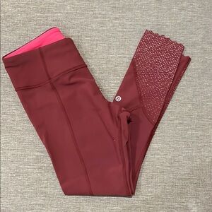lululemon athletica Burgundy Leggings with Pink Accents